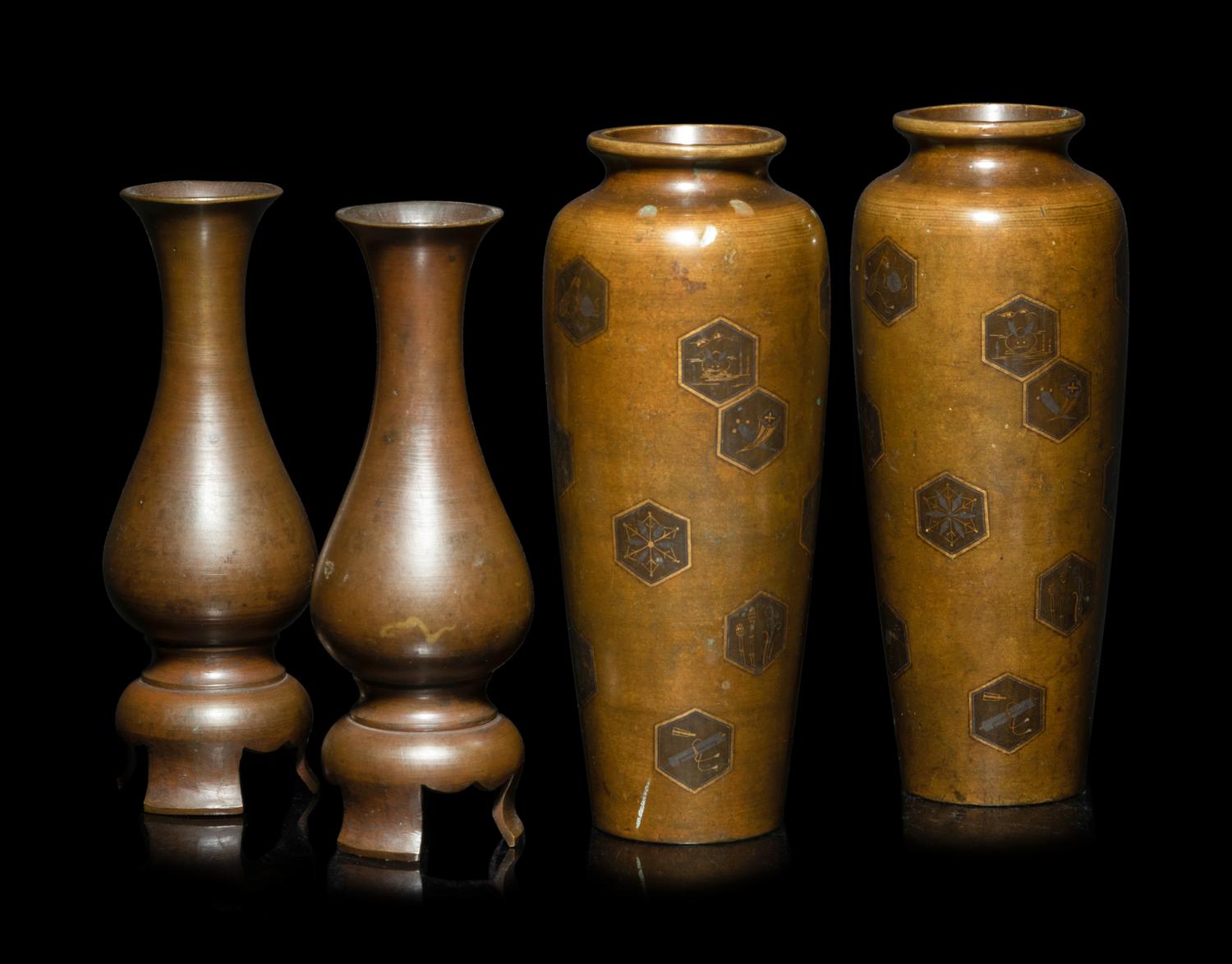 Two Pairs of Japanese Bronze Vases
