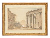Architects Measuring the Temple of Jupiter Tonans and Revelers Near the Temple of Antonino and Faustina (two works)