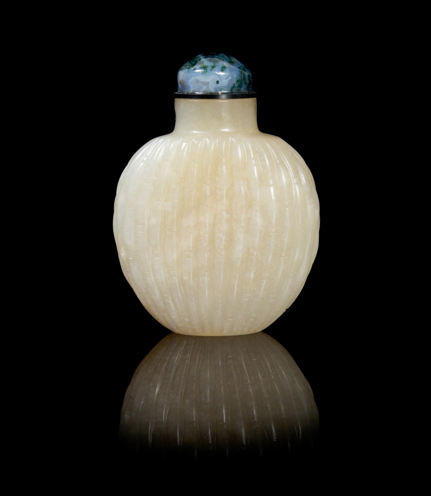 A Jade Snuff Bottle POSSIBLY 19TH CENTURY Height 2 5/8 inches. — POSSIBLY 19TH CENTURY