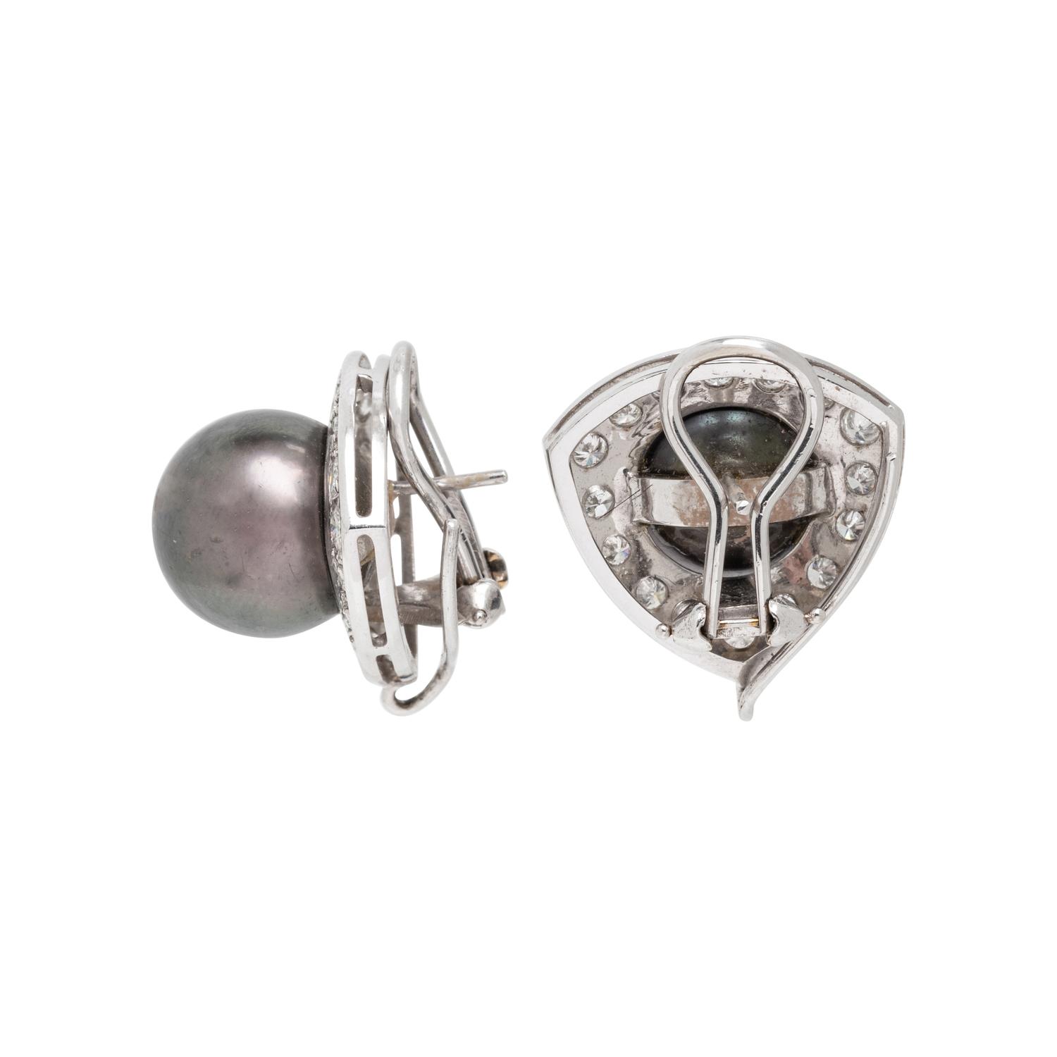 CULTURED GRAY PEARL AND DIAMOND EARRINGS