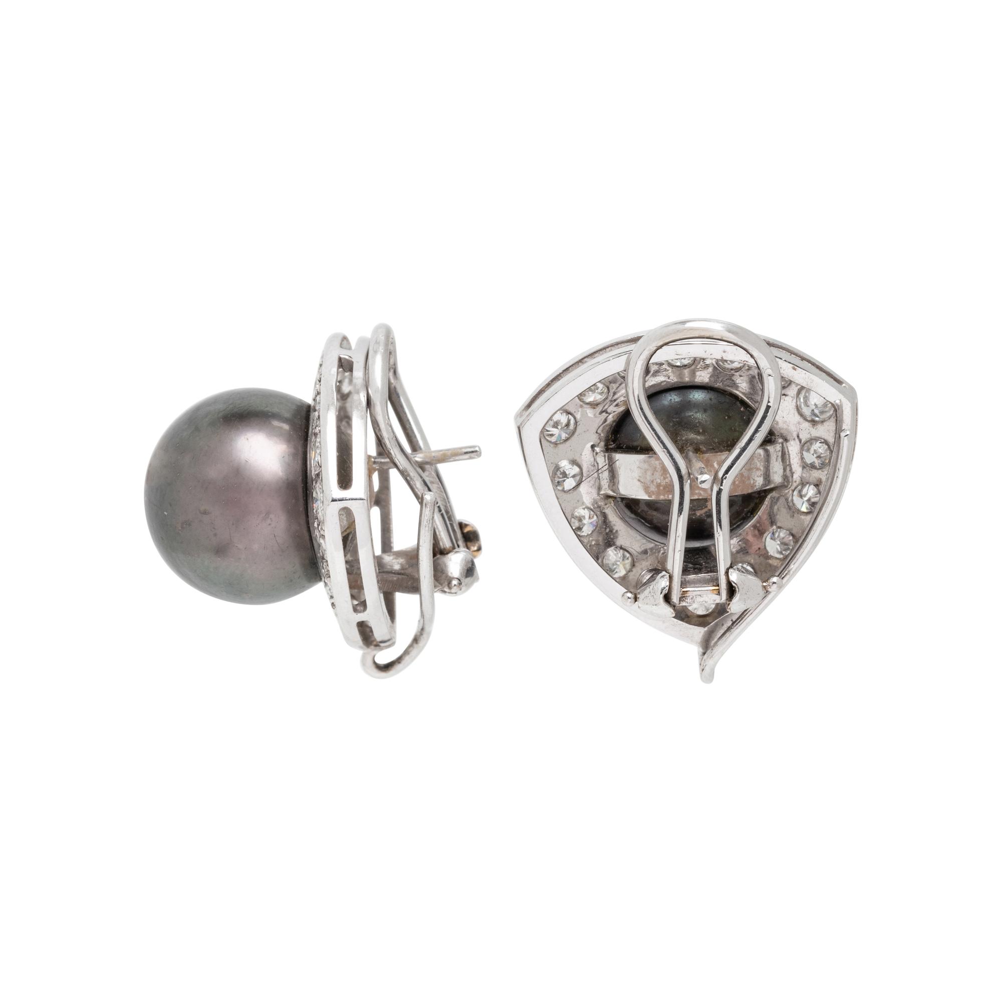 CULTURED GRAY PEARL AND DIAMOND EARRINGS