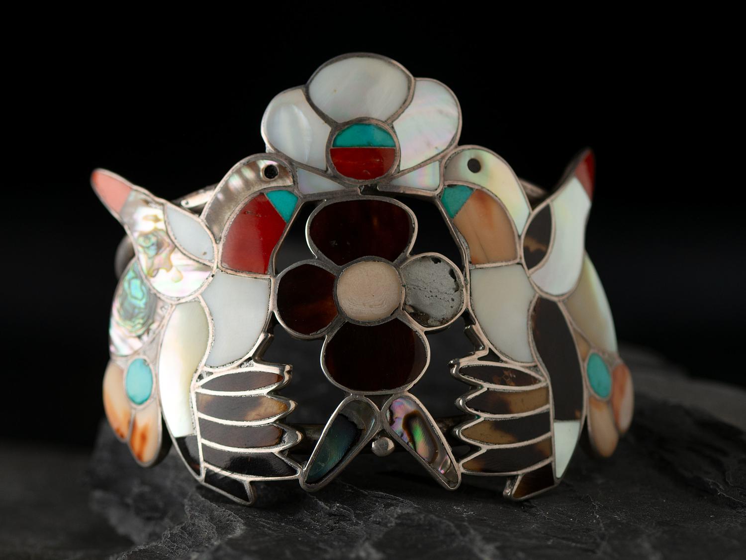 Channel Inlay Hummingbird Squash Blossom Necklace Suite