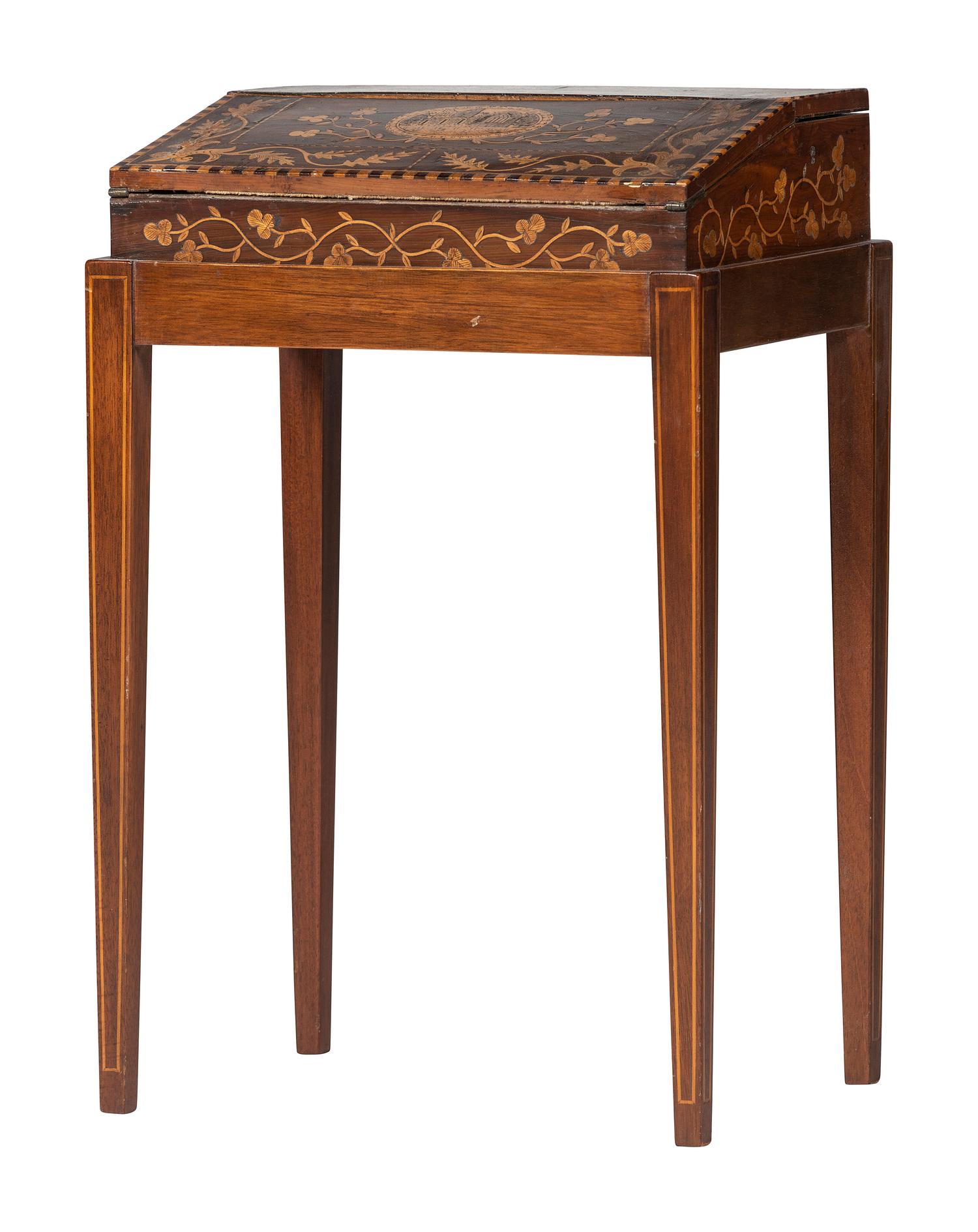 A Continental Inlaid Lap Desk on Stand