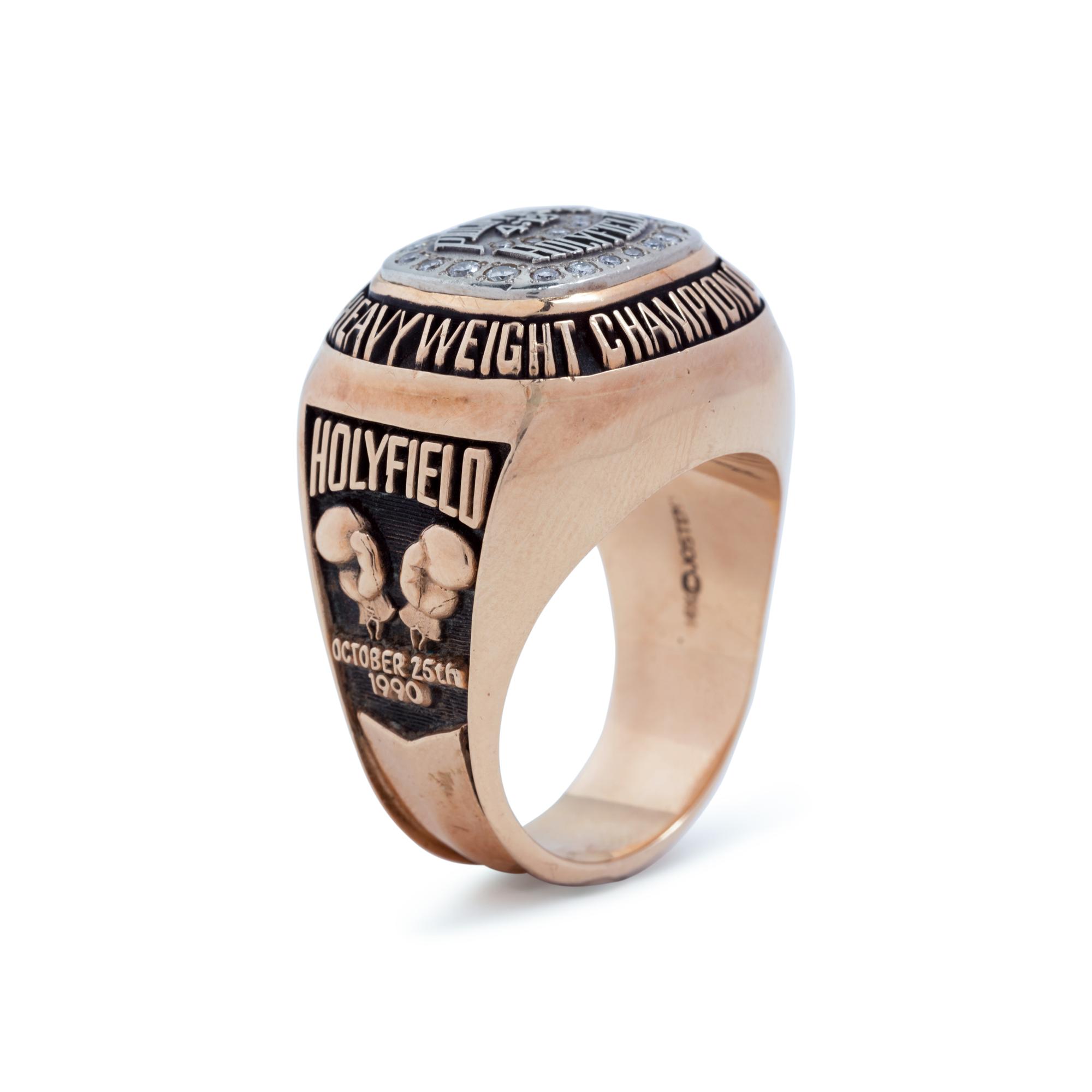 A Rare 1990 Evander Holyfield Team Issued Gold and Diamond Heavyweight Boxing Championship Ring Presented by Holyfield to Longtime Associate