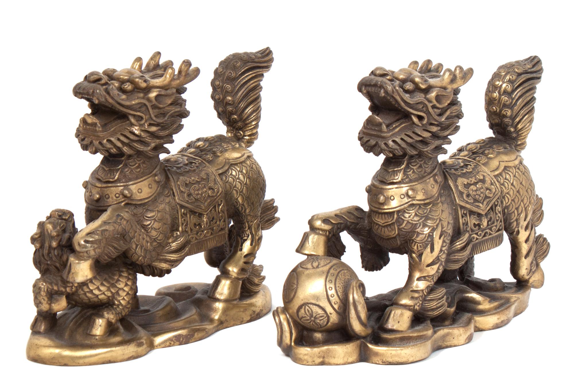 A Pair of Gilt Bronze Temple Guardians Width 7 1/2 inches. — 20TH CENTURY