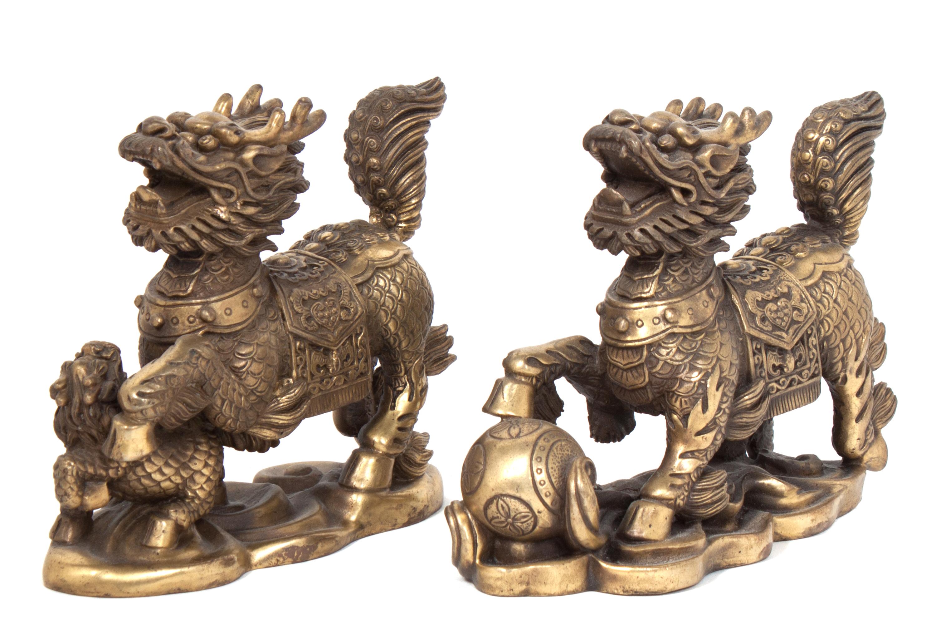 A Pair of Gilt Bronze Temple Guardians Width 7 1/2 inches. — 20TH CENTURY