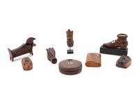 A Group of 8 Folk Art Carved Snuff Boxes and Pipe Stems