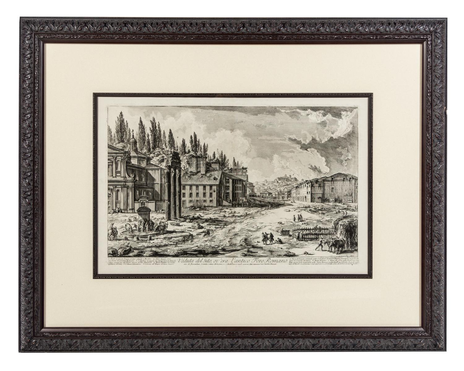 After Giovanni Battista Piranesi, (Italian, 1720-1778), Veduta del sito, ov'era l'antico Foro Romano and Veduta del Palazzo fabbricato