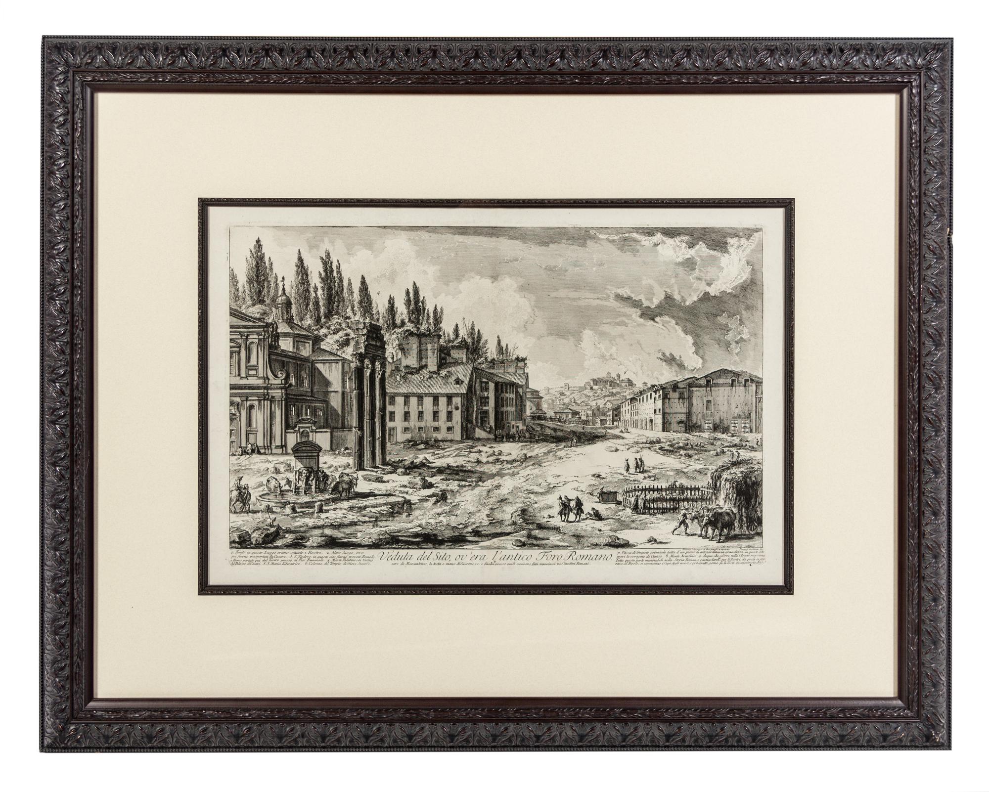 After Giovanni Battista Piranesi, (Italian, 1720-1778), Veduta del sito, ov'era l'antico Foro Romano and Veduta del Palazzo fabbricato