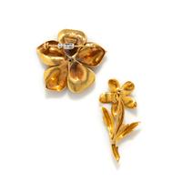 TIFFANY & CO., TWO MULTIGEM FLOWER BROOCHES