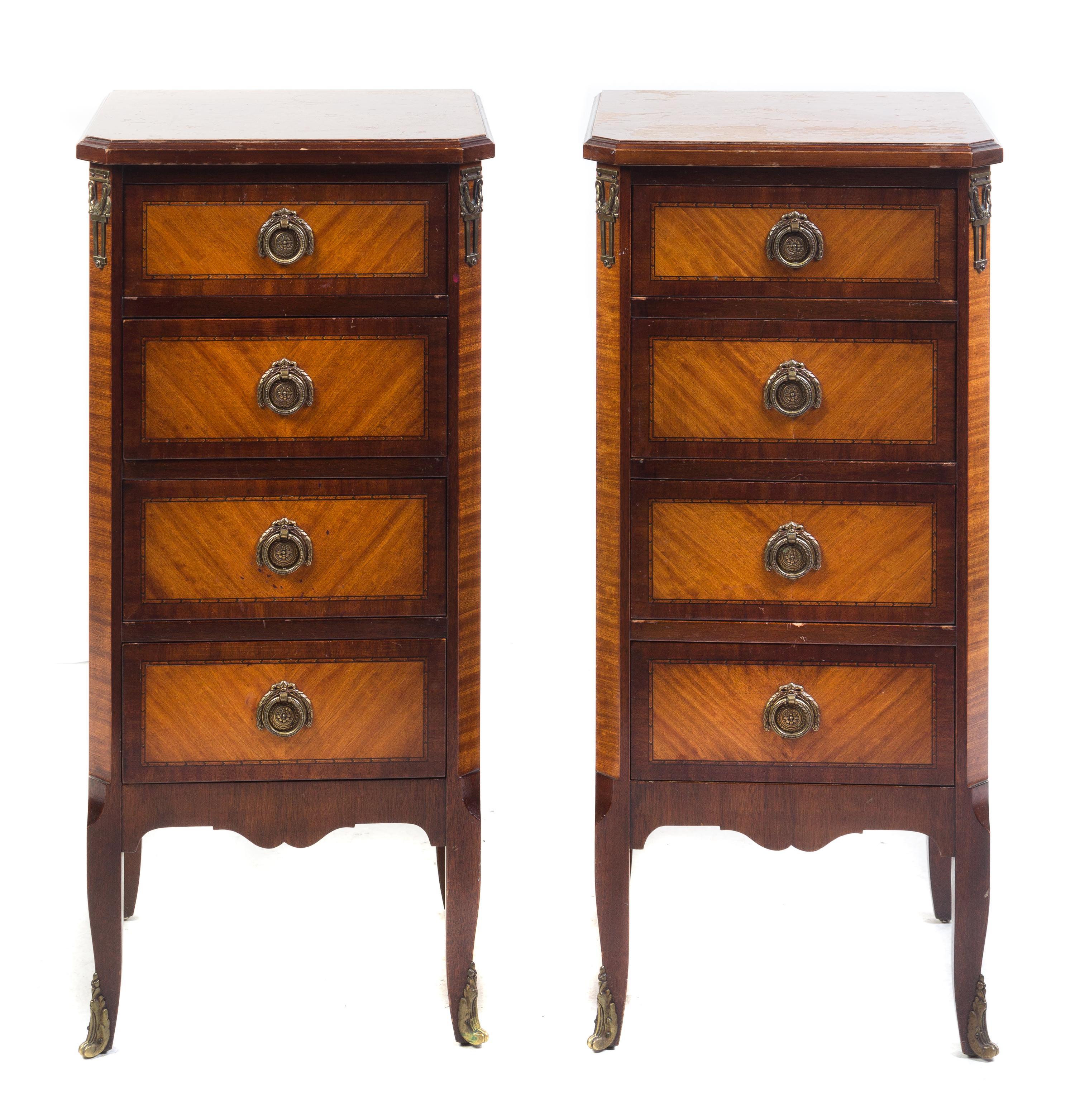 A Pair of Louis XV/XVI Transitional Style Chests of Drawers Height 32 7/8 x width 15 x depth 12 7/8 inches. — 20TH CENTURY