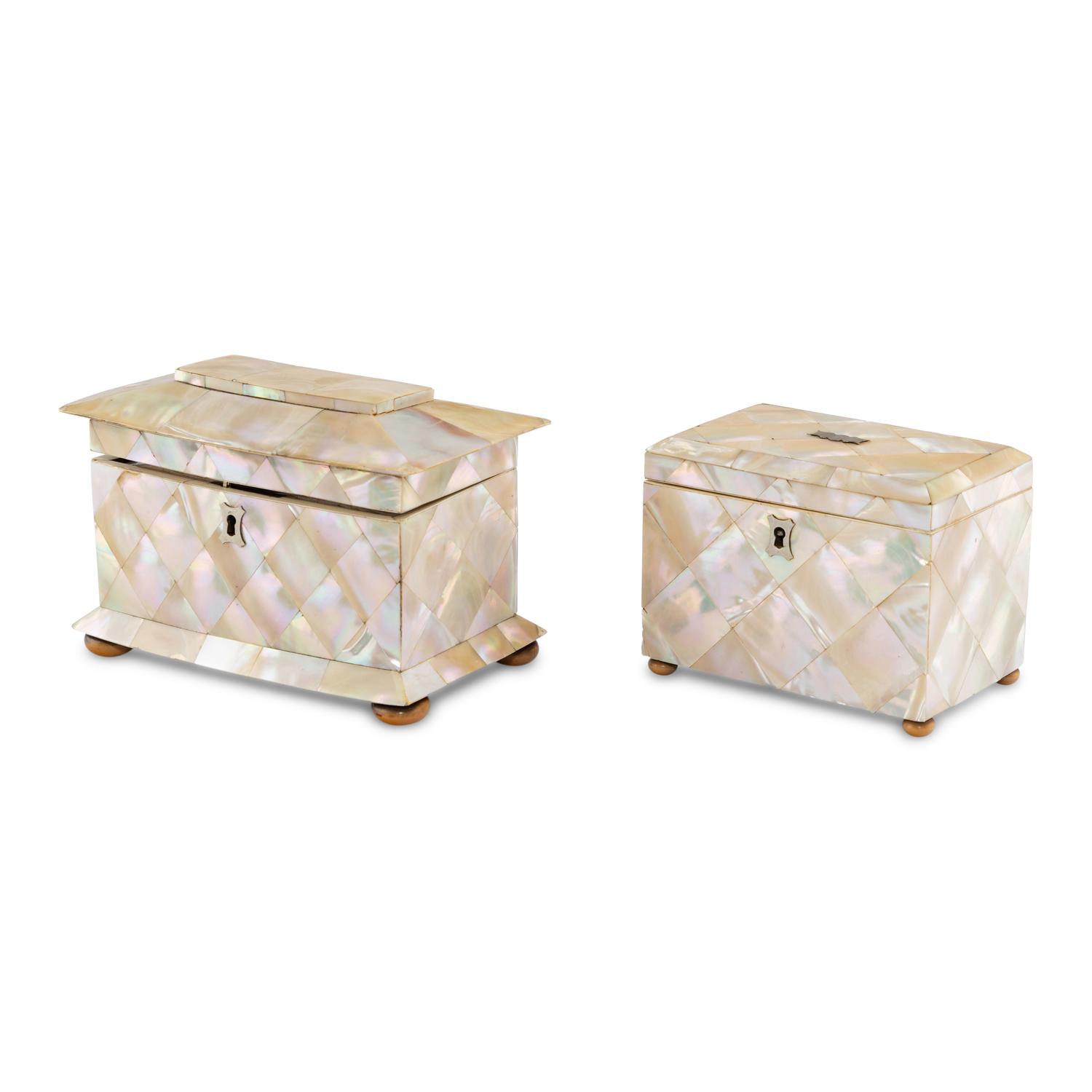 Two Regency Mother-of-Pearl Veneered Tea Caddies