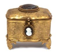 A French Chased Gilt Metal Footed Box Height 4 x width 4 x depth 3 inches. — 19TH CENTURY