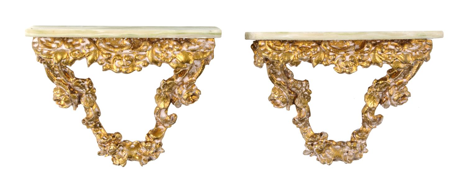 A Pair of Louis XIV Style Console Tables Height 2 1/4 x width 3 x depth 1 1/4 inches. — Eugene Kupjack