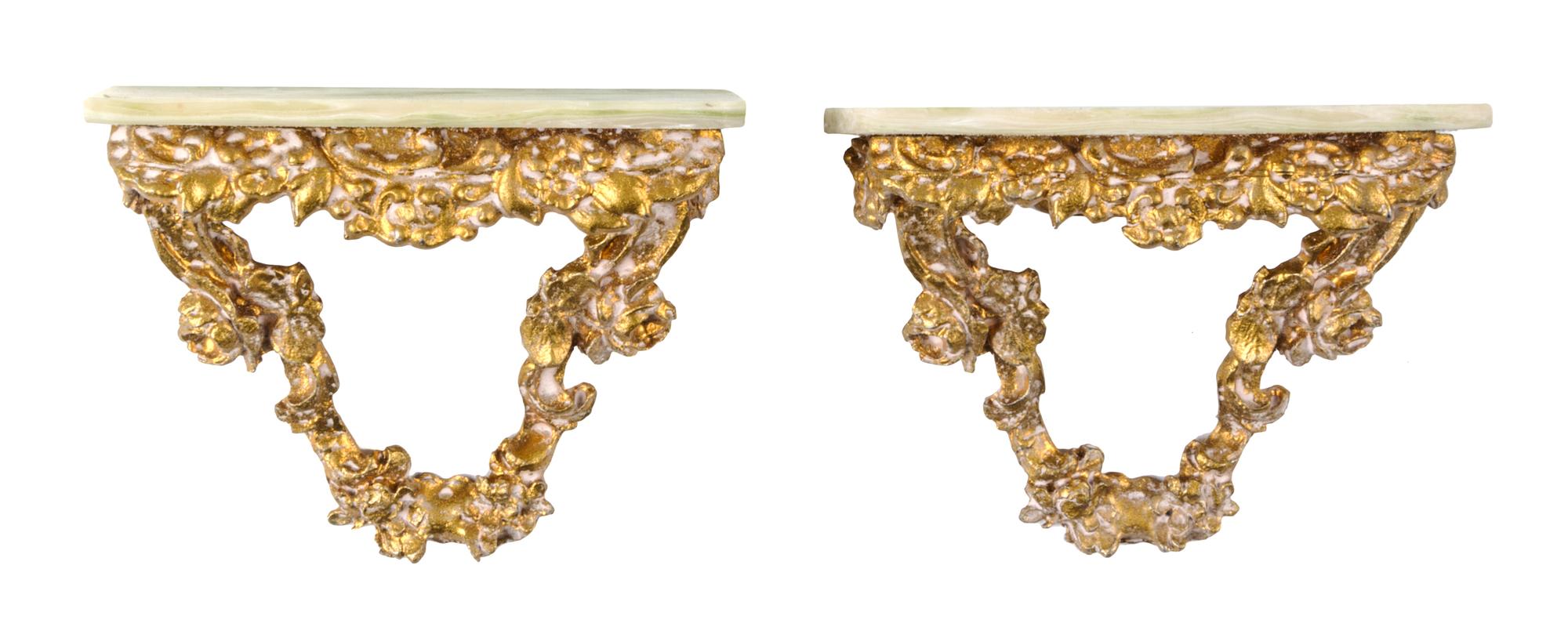 A Pair of Louis XIV Style Console Tables Height 2 1/4 x width 3 x depth 1 1/4 inches. — Eugene Kupjack