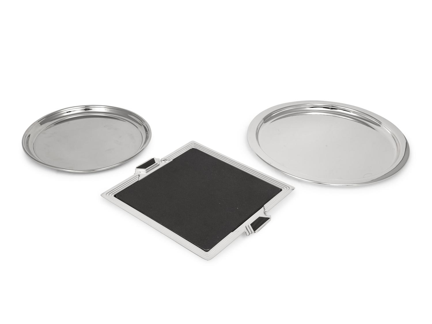 A Group of Six Silver-Plate Serving Trays
