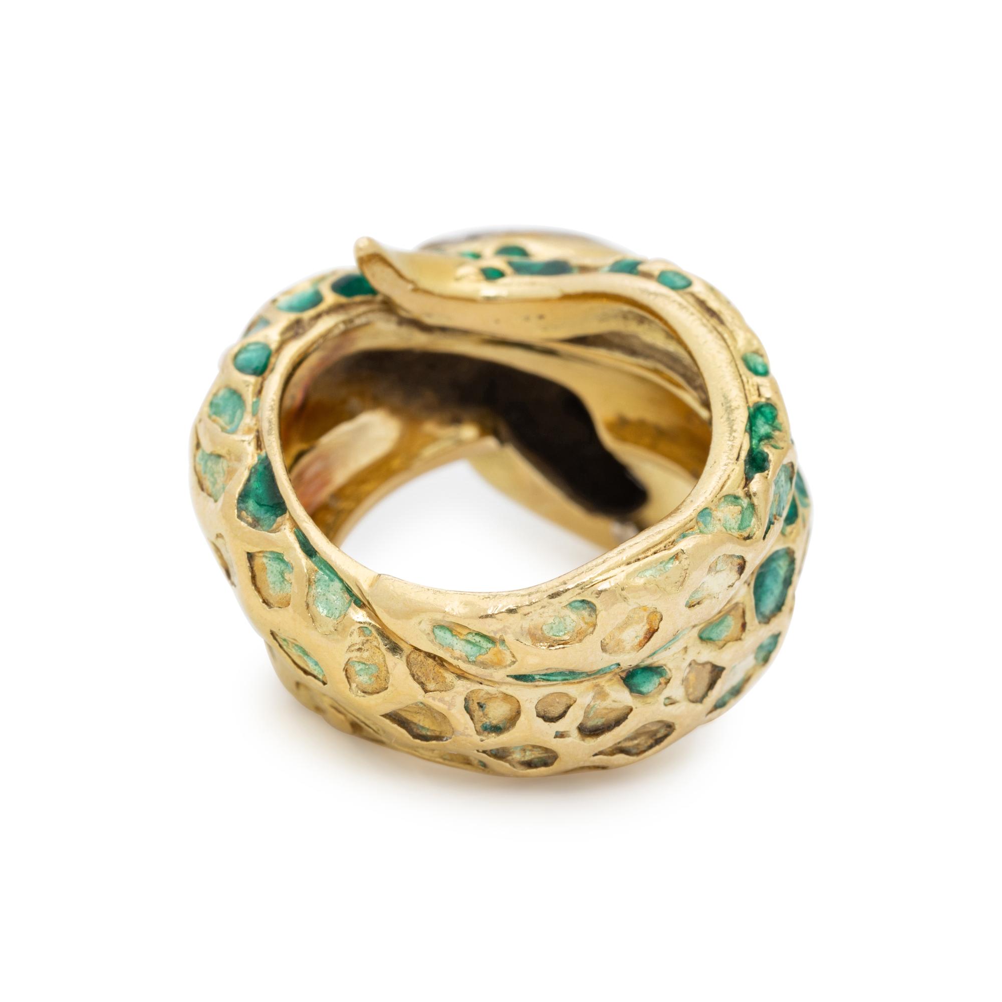 BORIS LEBEAU, ENAMEL, DIAMOND AND RUBY SNAKE RING