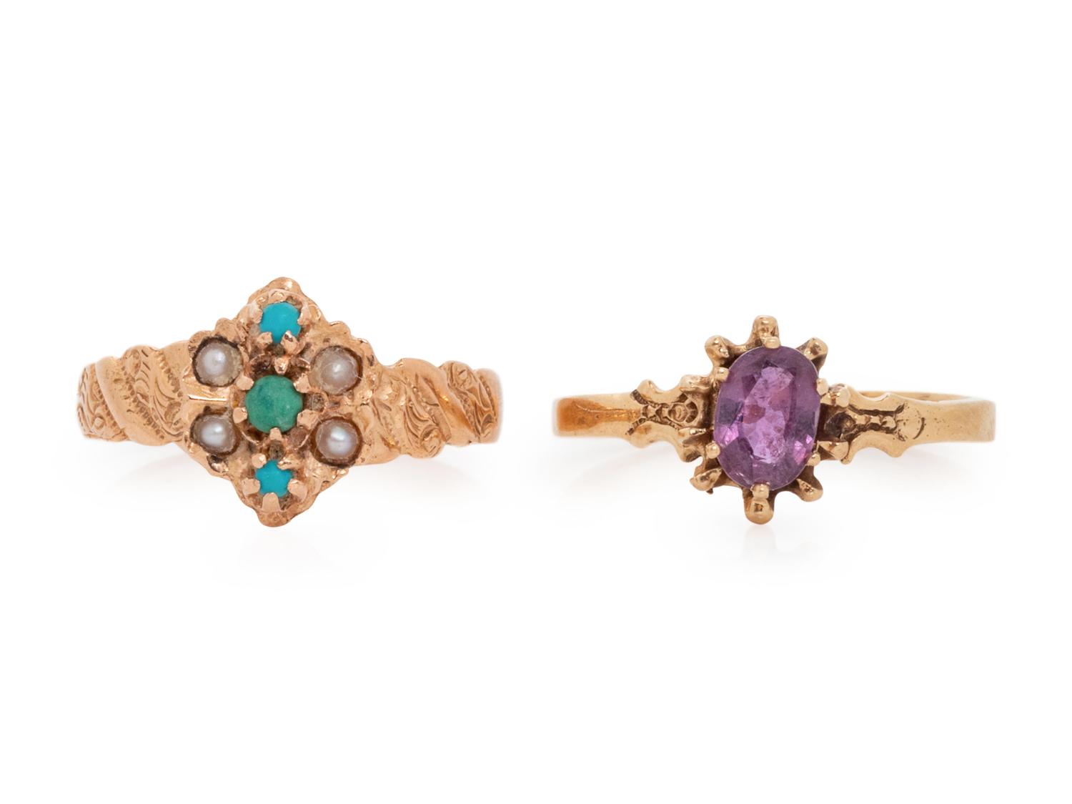 A Collection of 14 Karat Gold and Gemstone Rings,