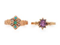 A Collection of 14 Karat Gold and Gemstone Rings,