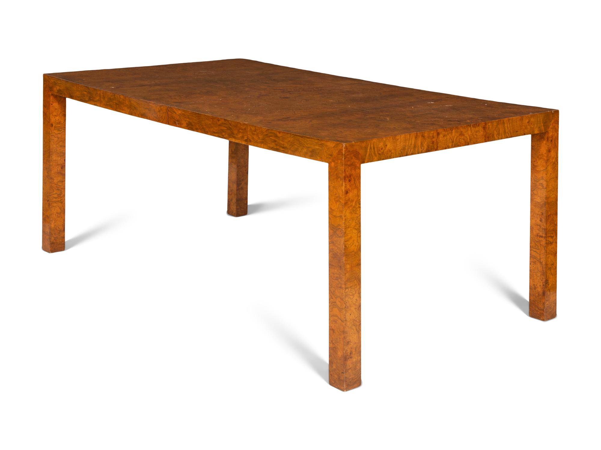 A Modern Burled Walnut Extendable Dining Table