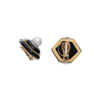 CULTURED PEARL, DIAMOND AND ONYX EARCLIPS