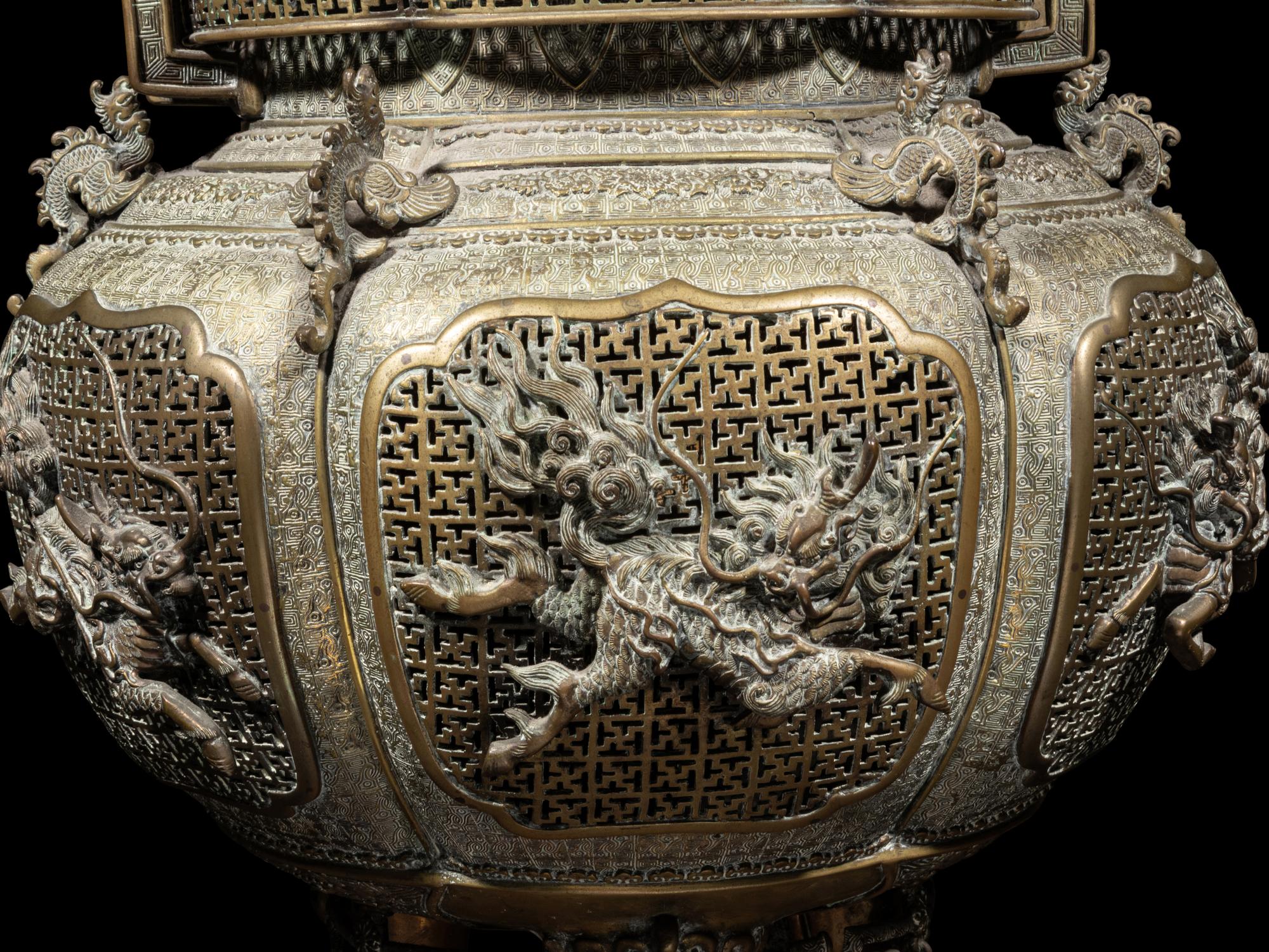 A Fine and Large Brass Covered Incense Burner
