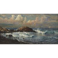 EDMUND DARCH LEWIS (AMERICAN 1835–1910) "WAVES OFF A ROCKY COAST"