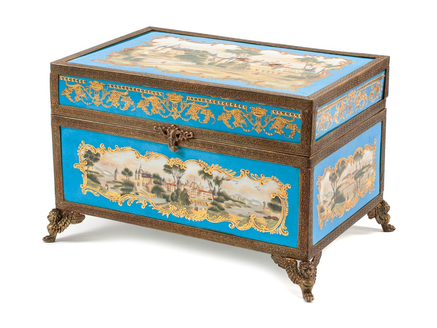 A Sèvres Style Gilt Bronze Mounted Porcelain Table Casket