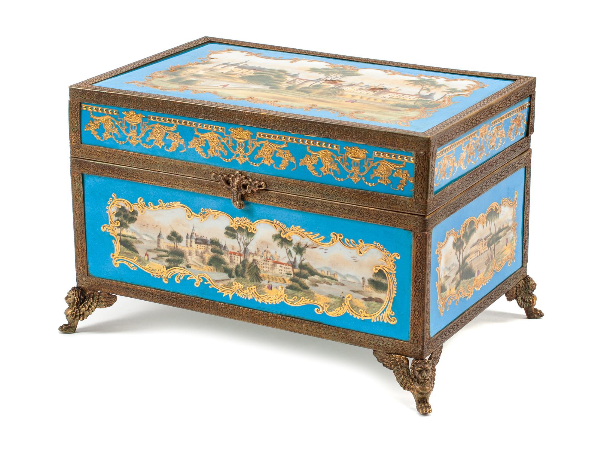 A Sèvres Style Gilt Bronze Mounted Porcelain Table Casket