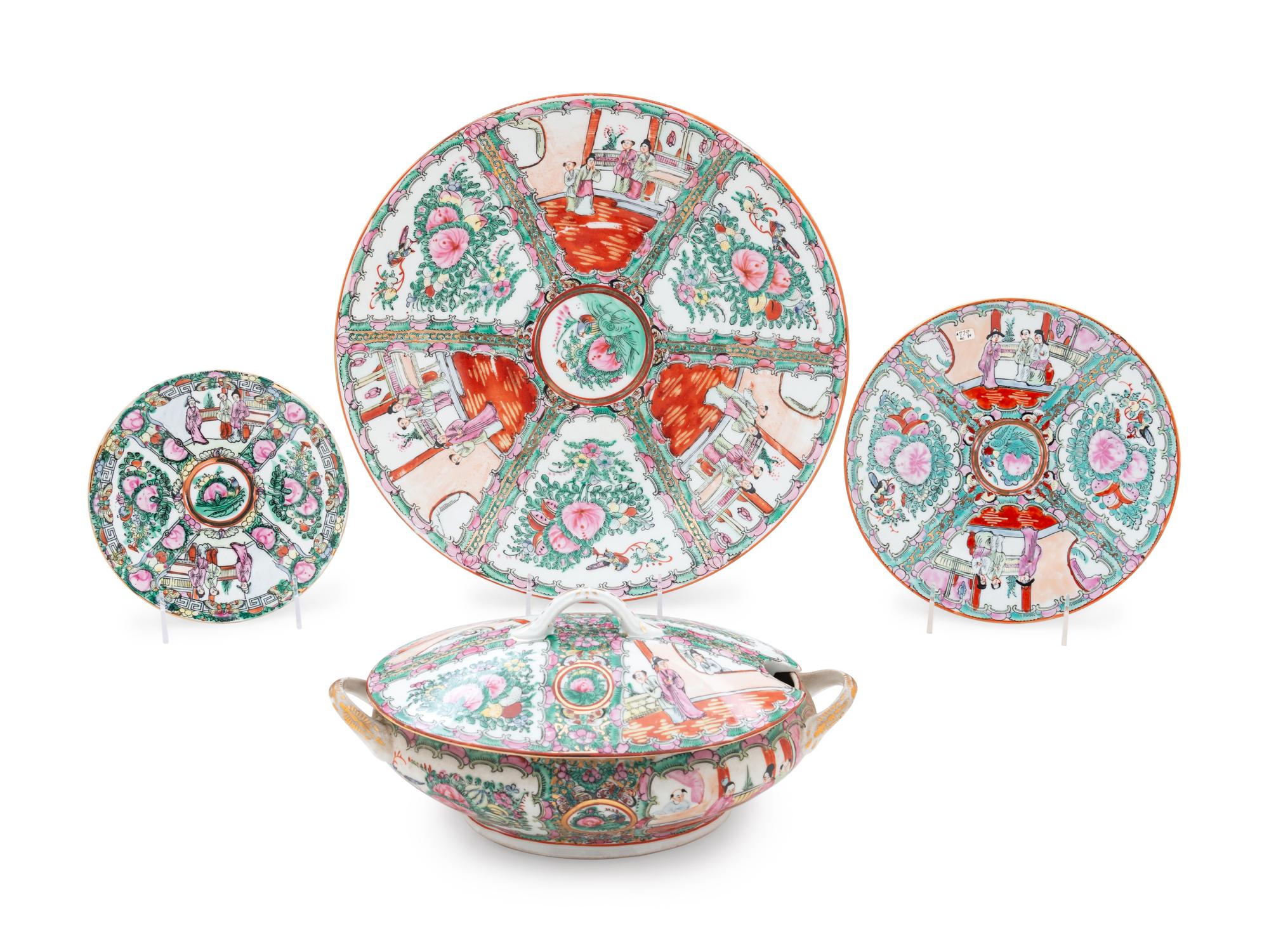 A Large Partial Set of Chinese Rose Medallion Porcelain Tea Service