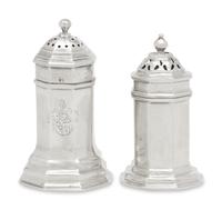 Two Queen Anne Britannia Silver Pepper Boxes