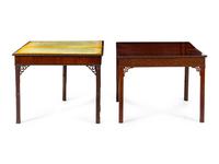 Two Chinese Chippendale Carved and Figured Mahogany Game Tables