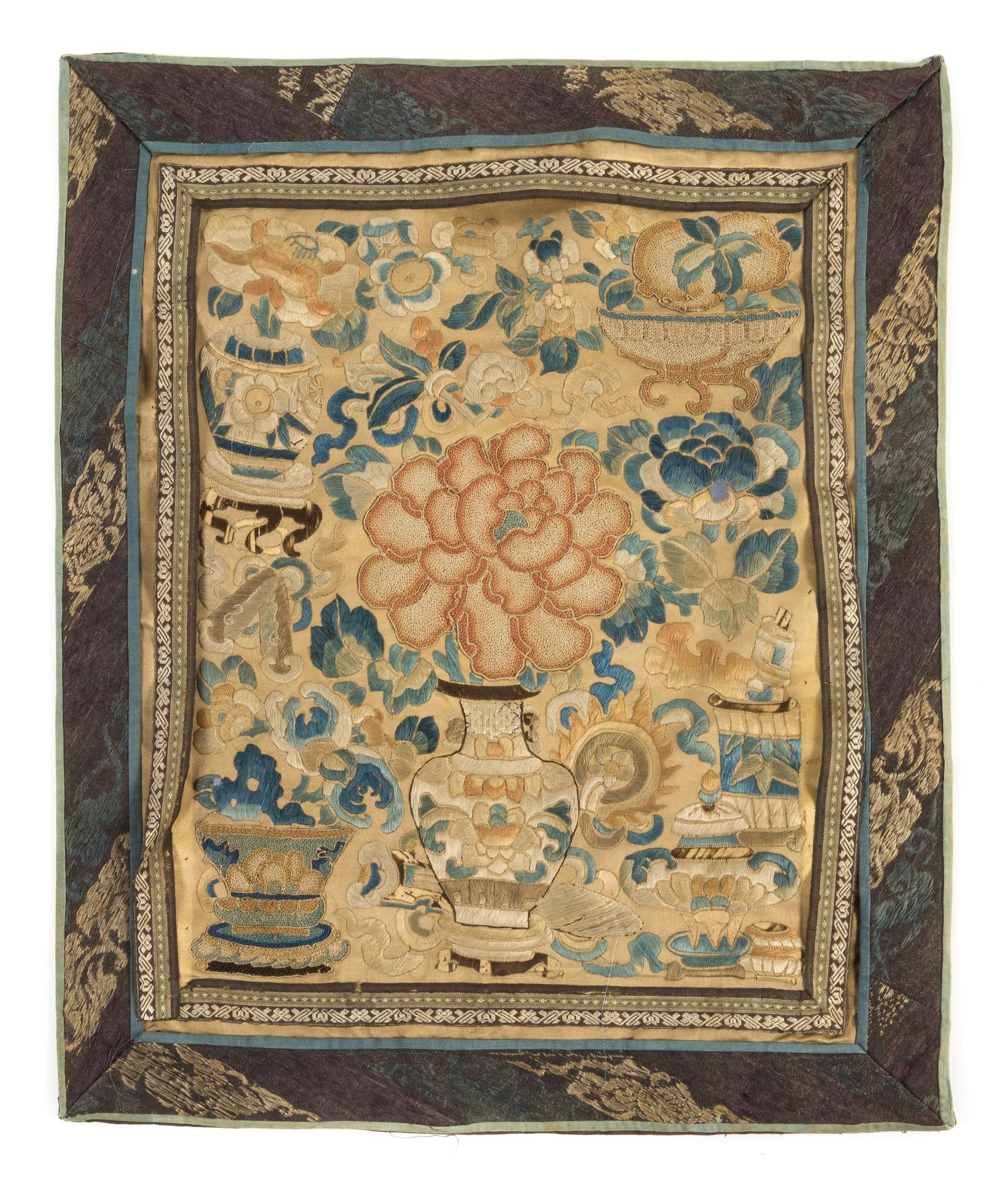 Eleven Chinese Embroidered Silk Panels Length of longest 31 inches. — LATE QING DYNASTY