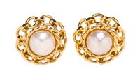 A Pair of Chanel Faux Pearl and Goldtone Earclips, 1.5".