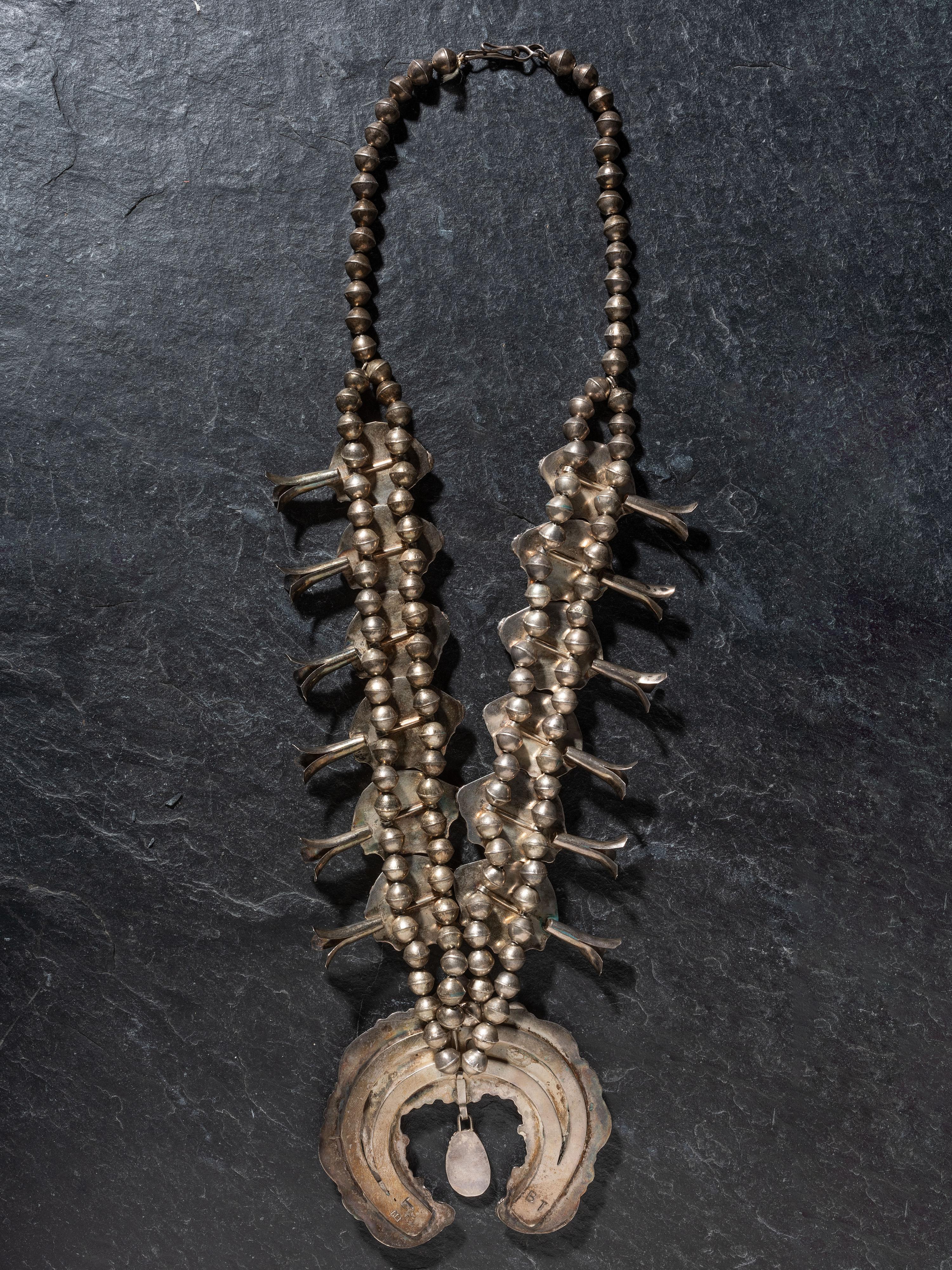 Silver, Turquoise, and Coral Squash Blossom Necklace