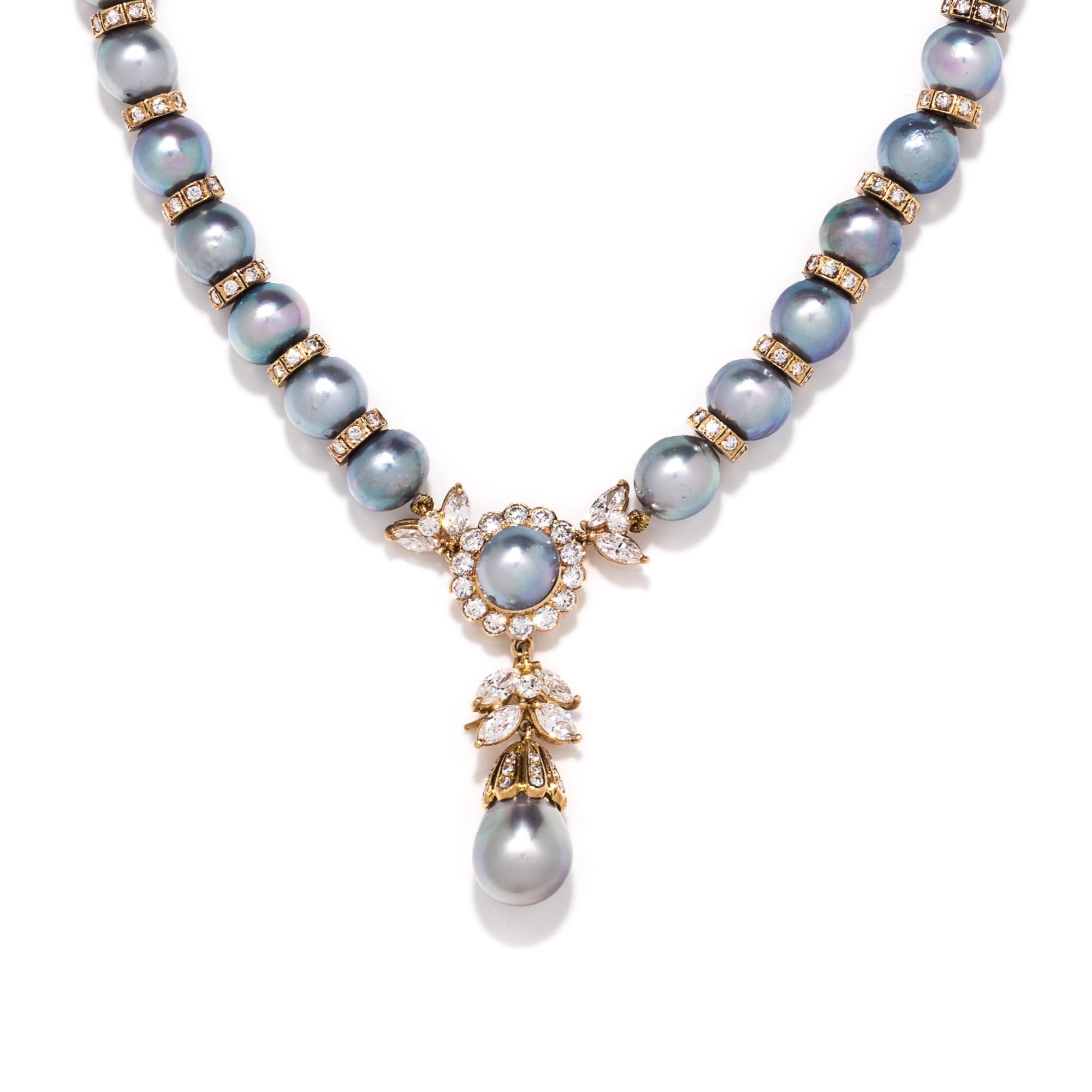 CULTURED BAROQUE PEARL AND DIAMOND NECKLACE