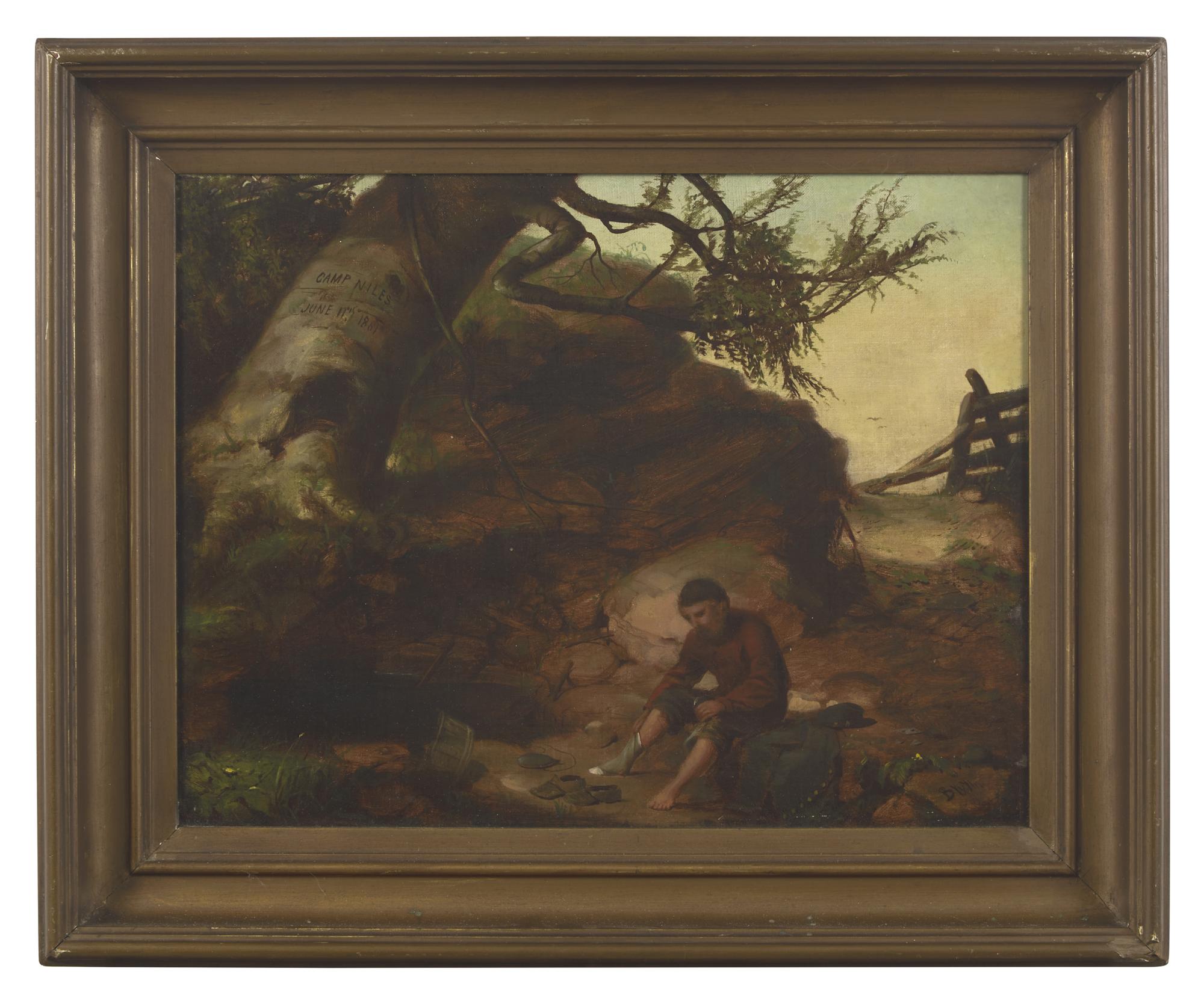 Man Putting On Socks ( Union Soldier Washing His Feet ) , 1861