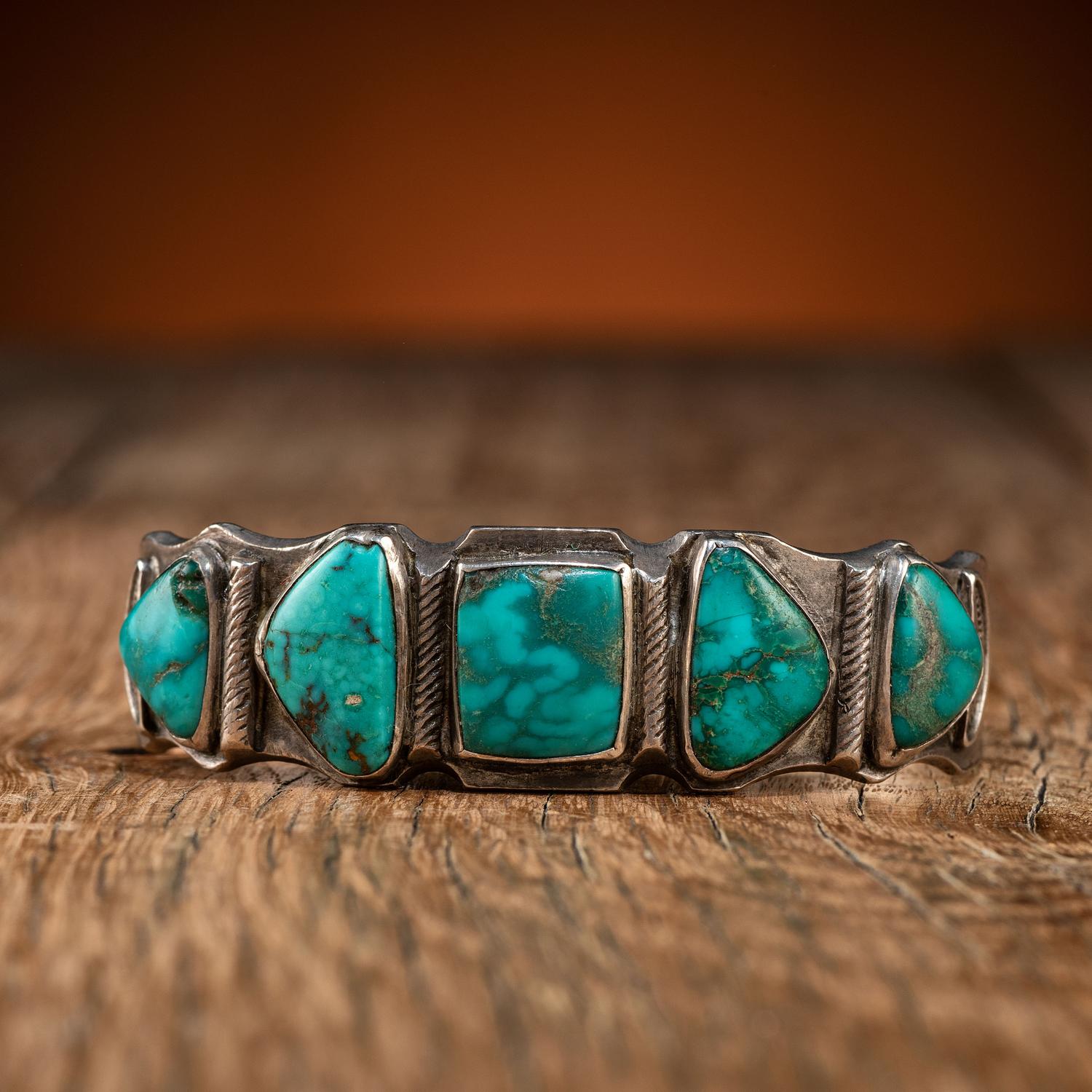 Navajo Silver Ingot and Turquoise Cuff Bracelet