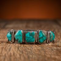 Navajo Silver Ingot and Turquoise Cuff Bracelet