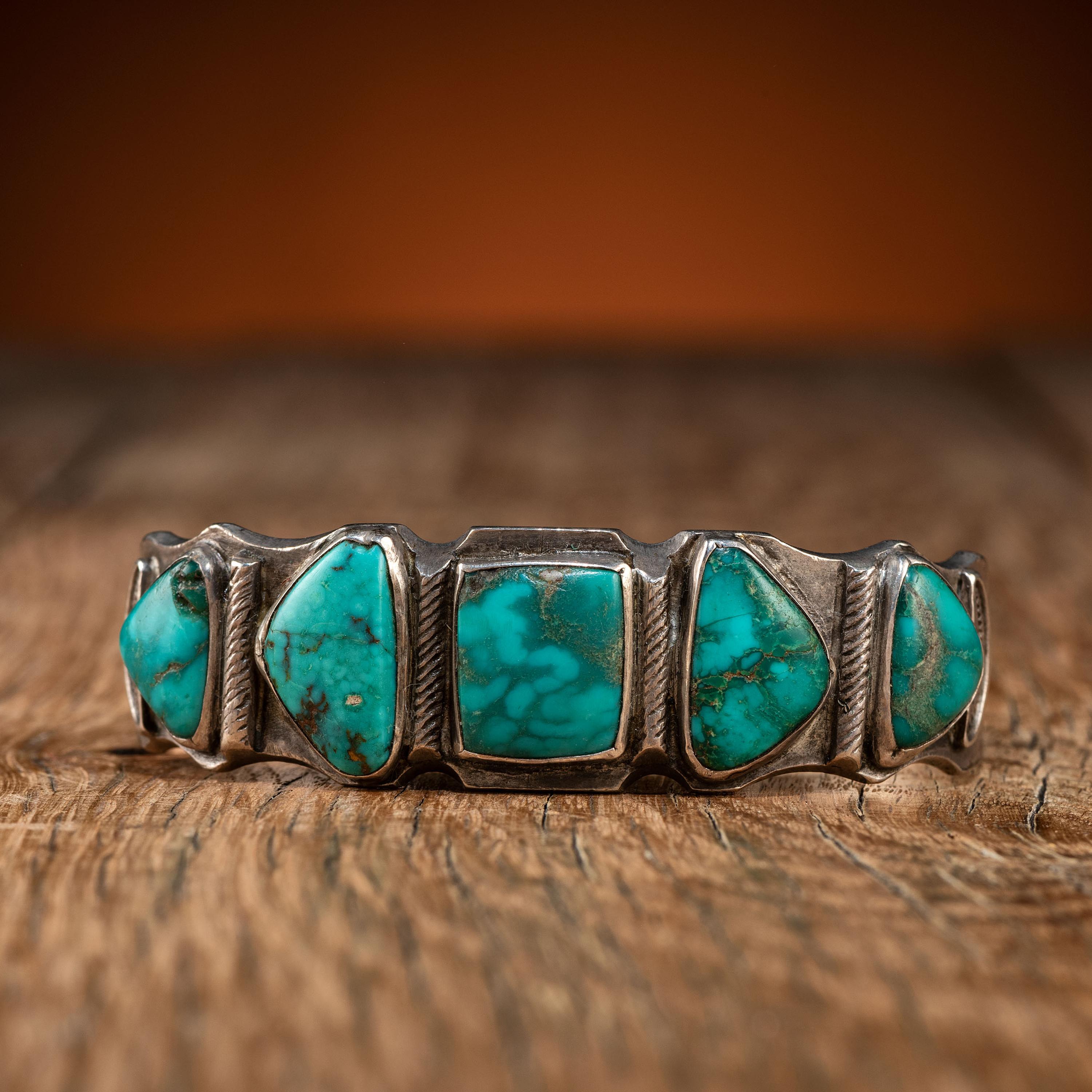 Navajo Silver Ingot and Turquoise Cuff Bracelet