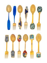 A Collection of Danish Silver-Gilt Christmas Fork and Spoon Sets