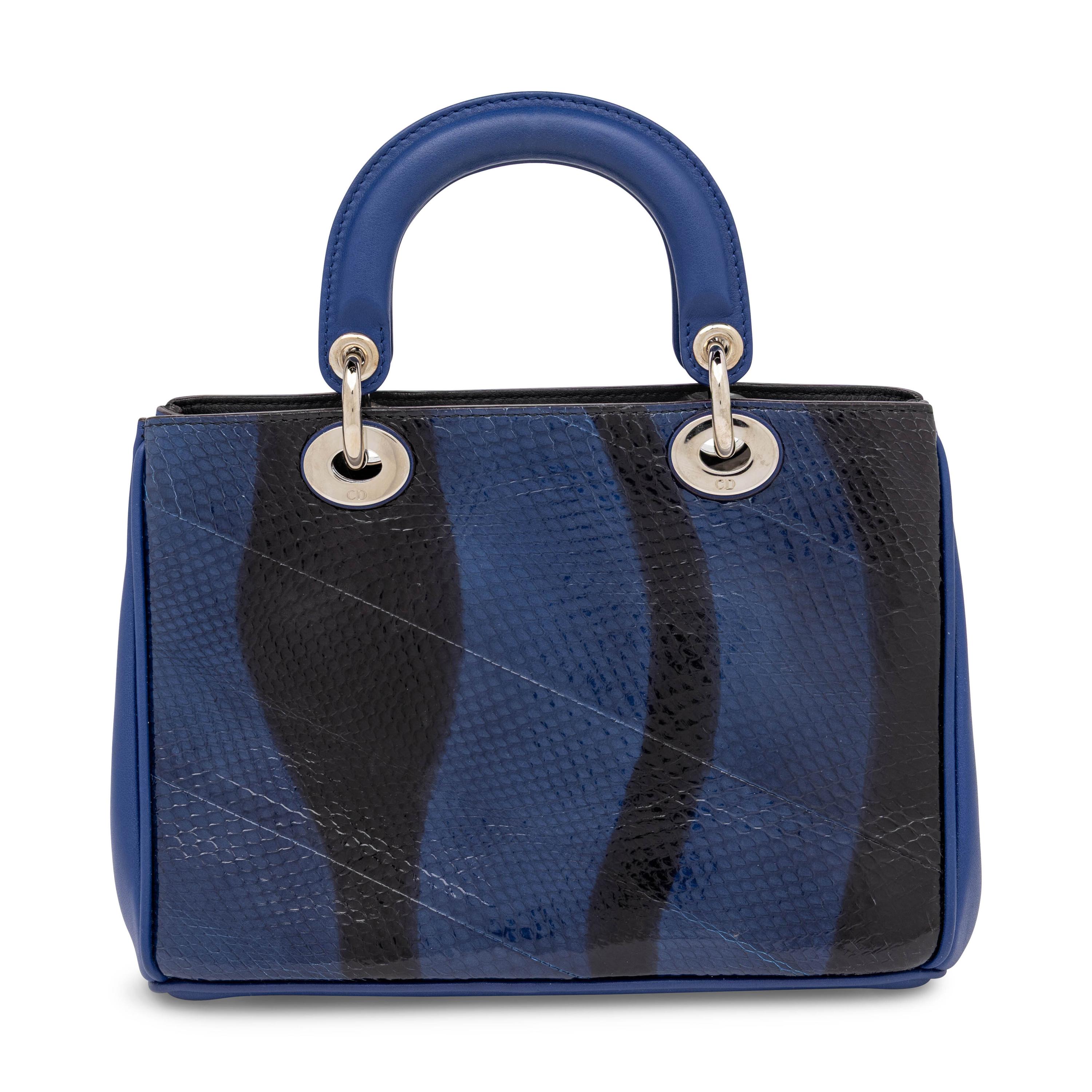 Christian Dior, Small Diorissimo Bag in Blue & Black Snakeskin