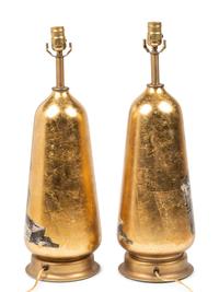 A Pair of Decoupaged Glass Table Lamps in the Style of Fornasetti