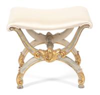 A Louis XV Style Painted and Parcel Gilt Curule-Form Tabouret Height 17 inches. — LATE 19TH/EARLY 20TH CENTURY