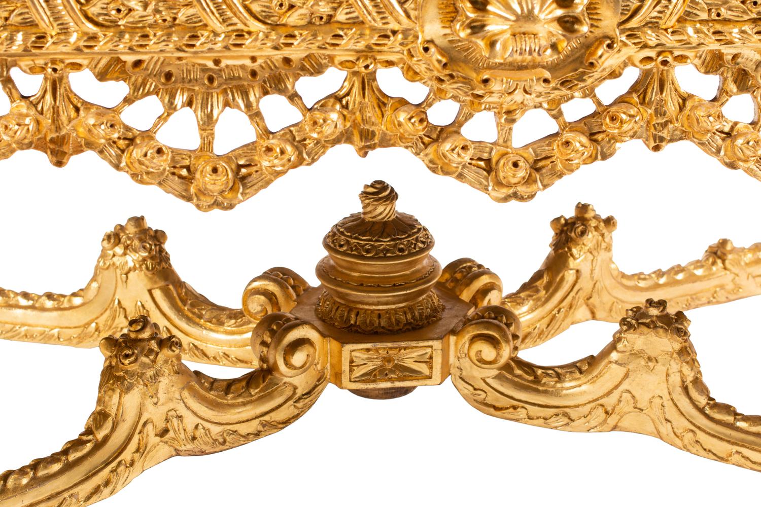 A Louis XIV Style Giltwood Specimen Marble-Top Table