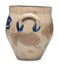 A Daniel Fisk Four Gallon Cobalt Decorated Stoneware Crock