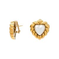 YELLOW GOLD AND CULTURED MABE PEARL HEART EARCLIPS