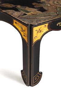 A Chinese Black and Polychrome Lacquered Low Table, 18th-19th Century 清中期 黑地款彩人物故事漆屏改炕案