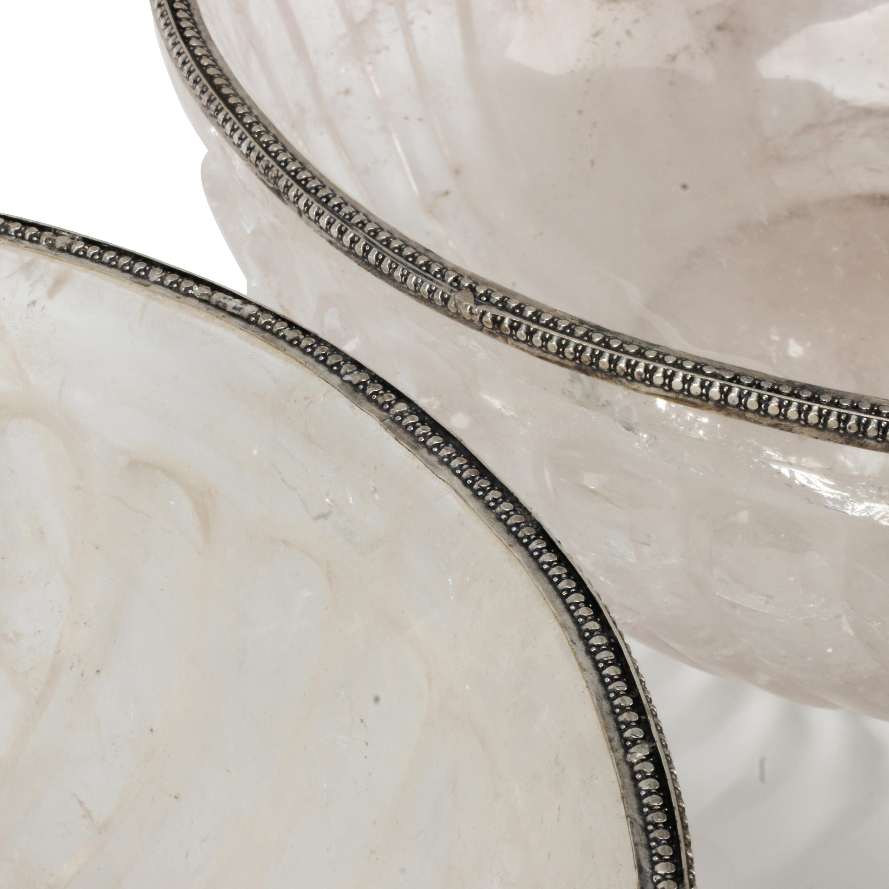 A Pair of Silver Mounted Fluted Rock Crystal Bowls