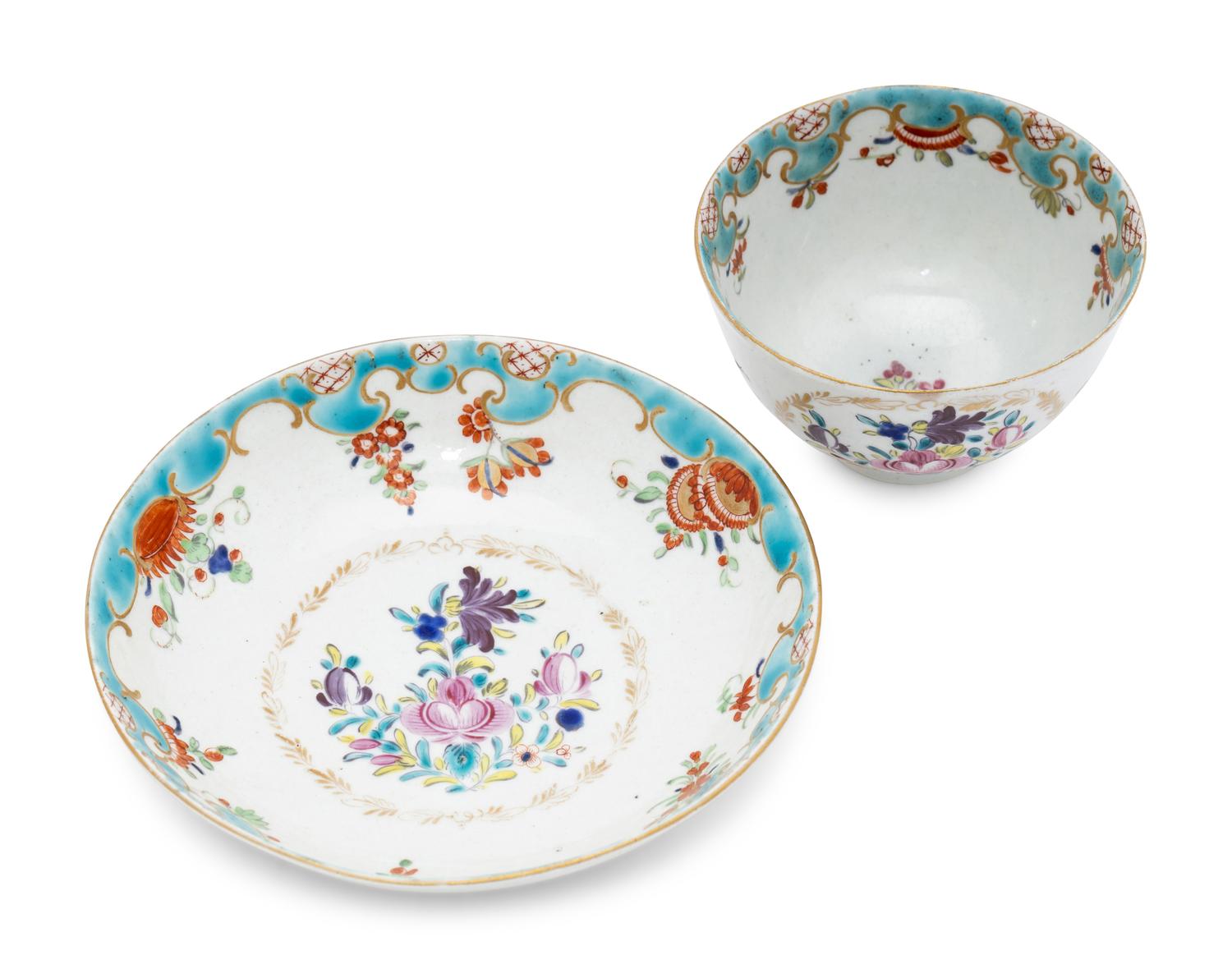 A Worcester Porcelain Tea Bowl and Saucer